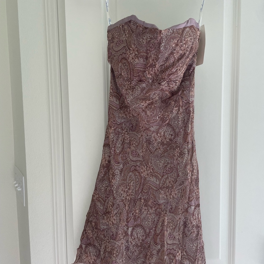 NWT Shoshanna Strapless Dress in Purple and Brown Paisley 100% Silk Size 6